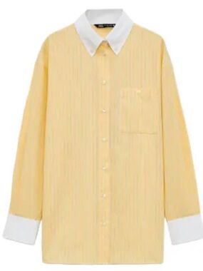 Zara Yellow Pinstripe Button-Down Shirt with White Collar